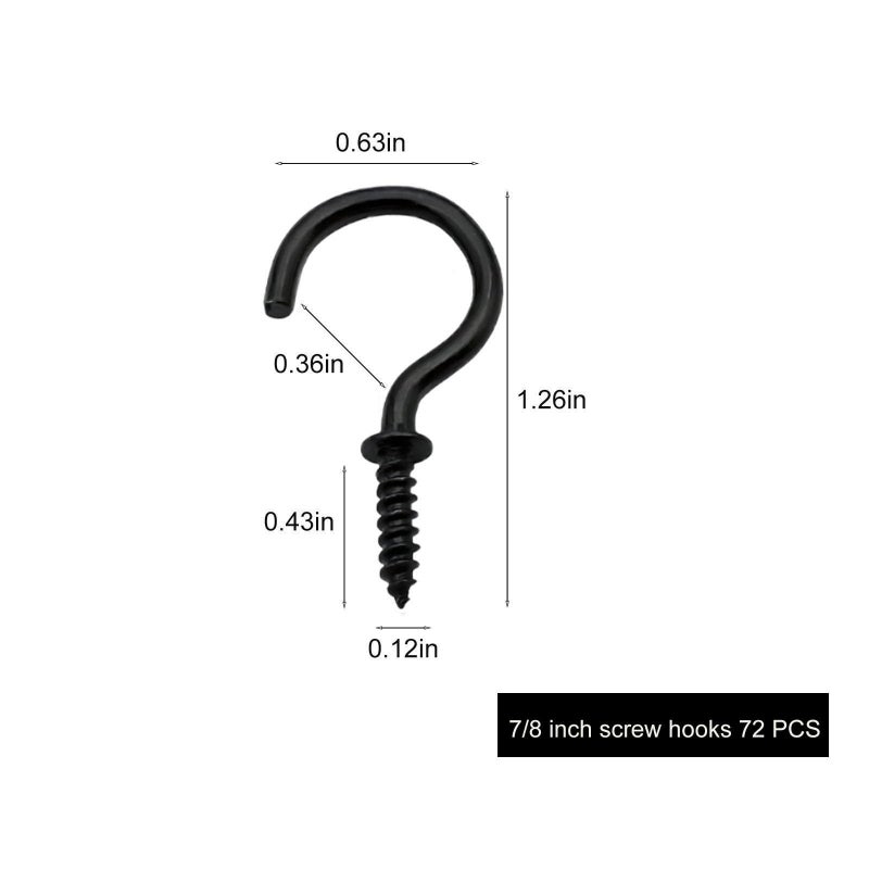 IDEALSV 72 Pcs Black Ceiling Screw Hooks, 7/8 Inch Screw-in Light Hanging Cup Hooks - Image 2